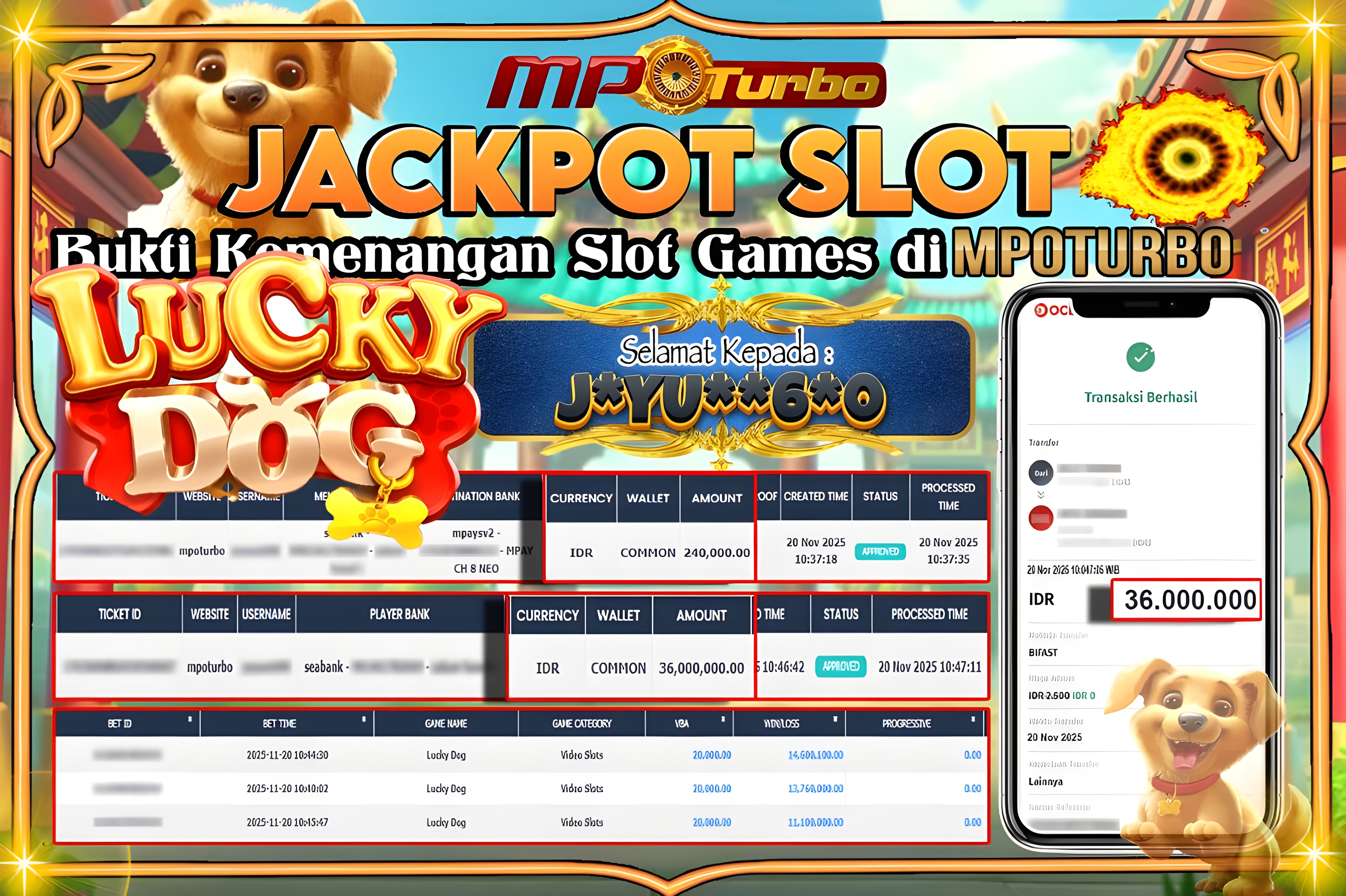 MPOTURBO JACKPOT LUCKY DOG - FATPANDA Rp 36,000,000.00,- LUNAS